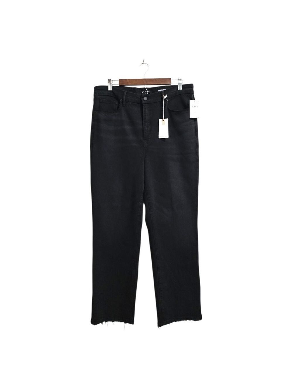 Good American Good Legs Raw Hem Straight Crop Jeans In Black Sz 16 NWT